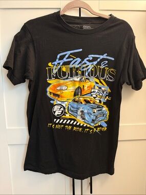 Fast & Furious Graphic Tee - Black with Yellow & Blue Car Artwork